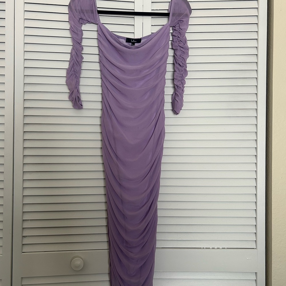 Lulu's Purple Ruched Long Sleeve Dress